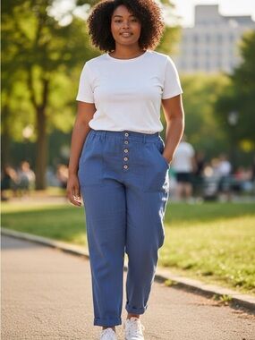 Sundance Blue Button-Front High-Rise Trousers